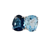 VIANNA 18K White Gold 2-Stone Blue Topaz Ring